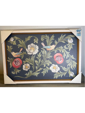 NWTs Framed bird/floral print 24.7 x 16.8 in Cottage-core French Country